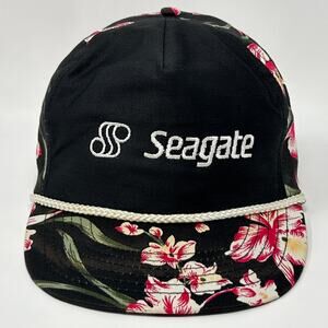 Vintage 80s Seagate Floral Hat Baseball Cap Computers Technology Snapback Black